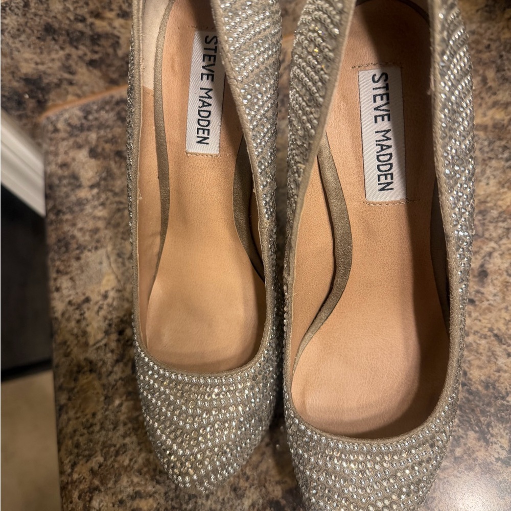Steve Madden Crystal-Embellished Champagne Heels